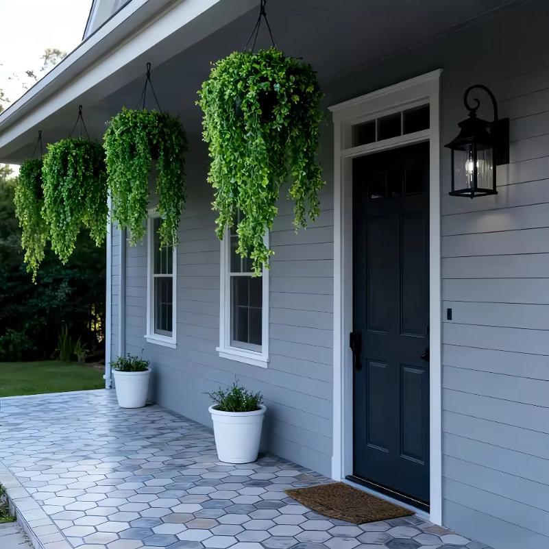 4PC Artificial Hanging Plants Faux Eucalyptus Leaf Greenery Vine Outdoor UV Resistant Plastic Plants for DIY Home Wedding Decor