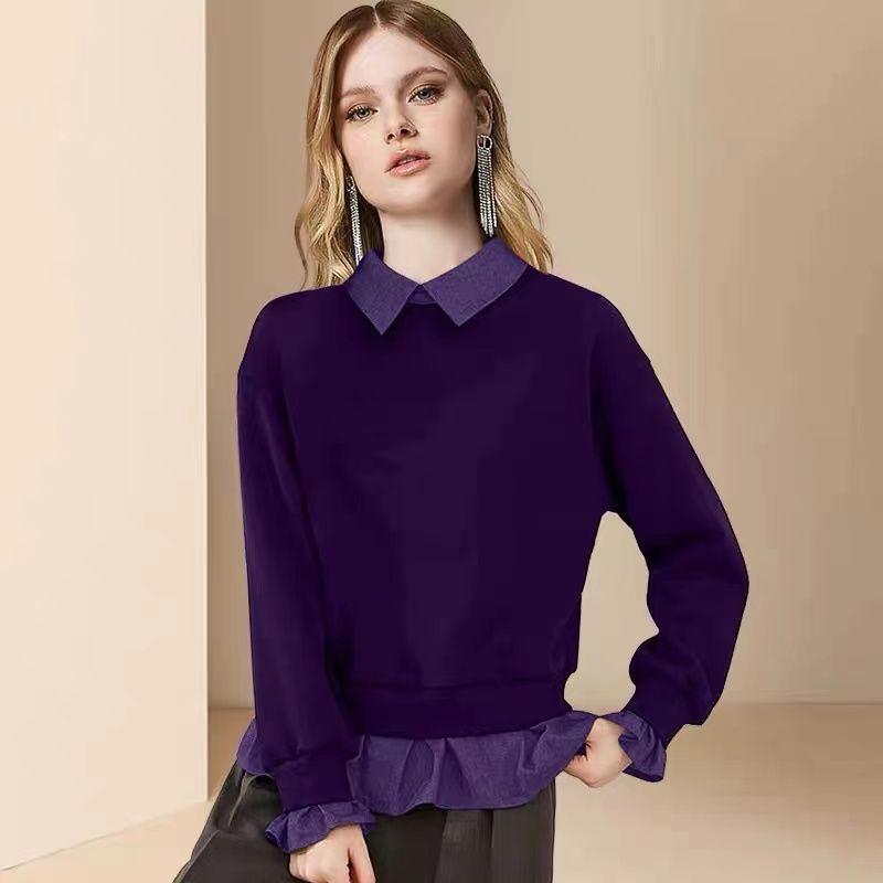 

European and American Socialite Color Contrast Patchwork 2024 Spring Sweater Purple M