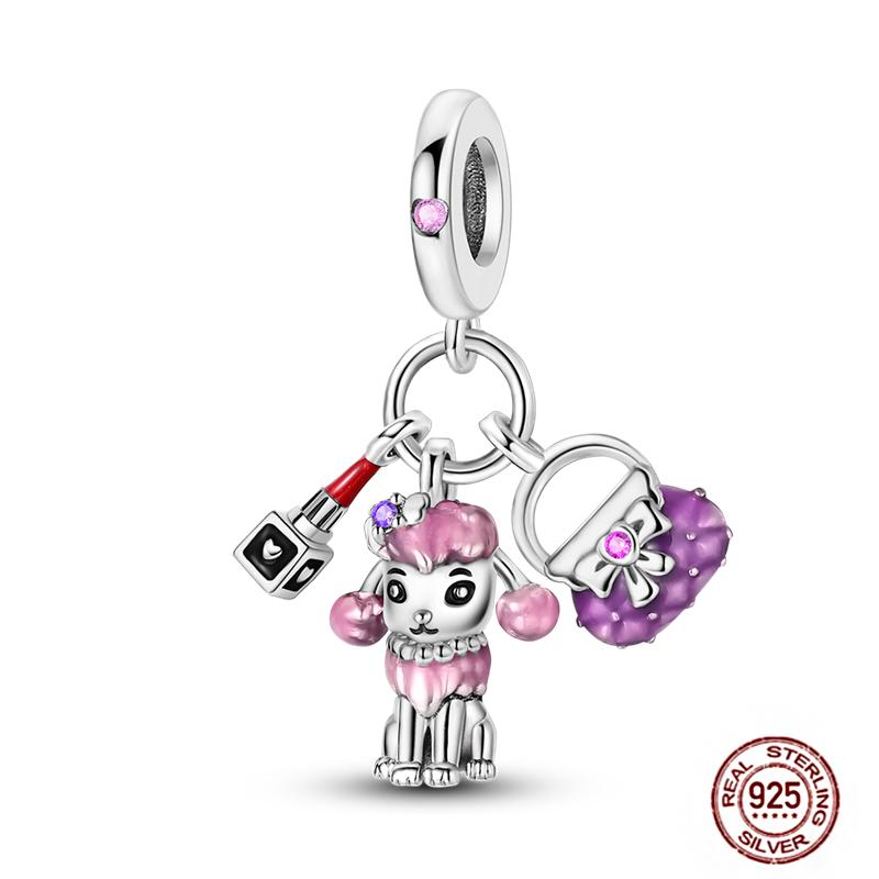 Pink Purple Series Charms Copper Murano Glass Butterfly Animal Paw Print Clasp Charm Beads Fit Original Bracelet Diy Jewelry