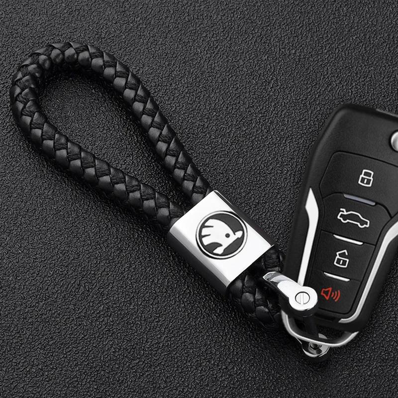 2026 Hot 3D Metal+Braided Rope Car Styling Key Chain Anti-Lost Car Key Pendant Keyring Accessories For Skoda Yeti Fabia Kodiaq R