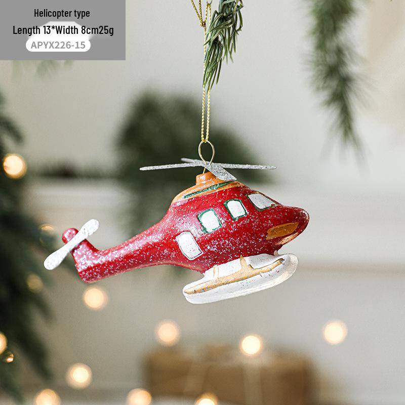 Red & White Painted Wooden House Christmas Ornaments: Car, Gift Cane, Donut, & Cloth Pendants