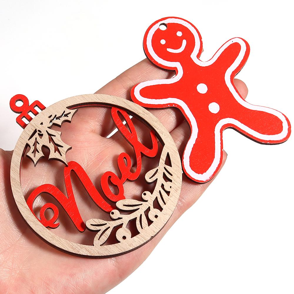 6-10pcs/lot Christmas Natural Wooden Pendants ChristmasTree Hanging Ornaments For Noel Tree Decorations DIY Painting Gifts