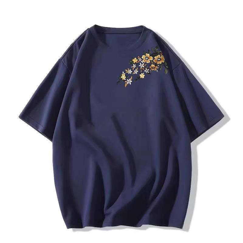 Black Cotton Short-sleeved T-shirt Women's New Summer American Loose Front Shoulder Design Half-sleeved T-shirt Top