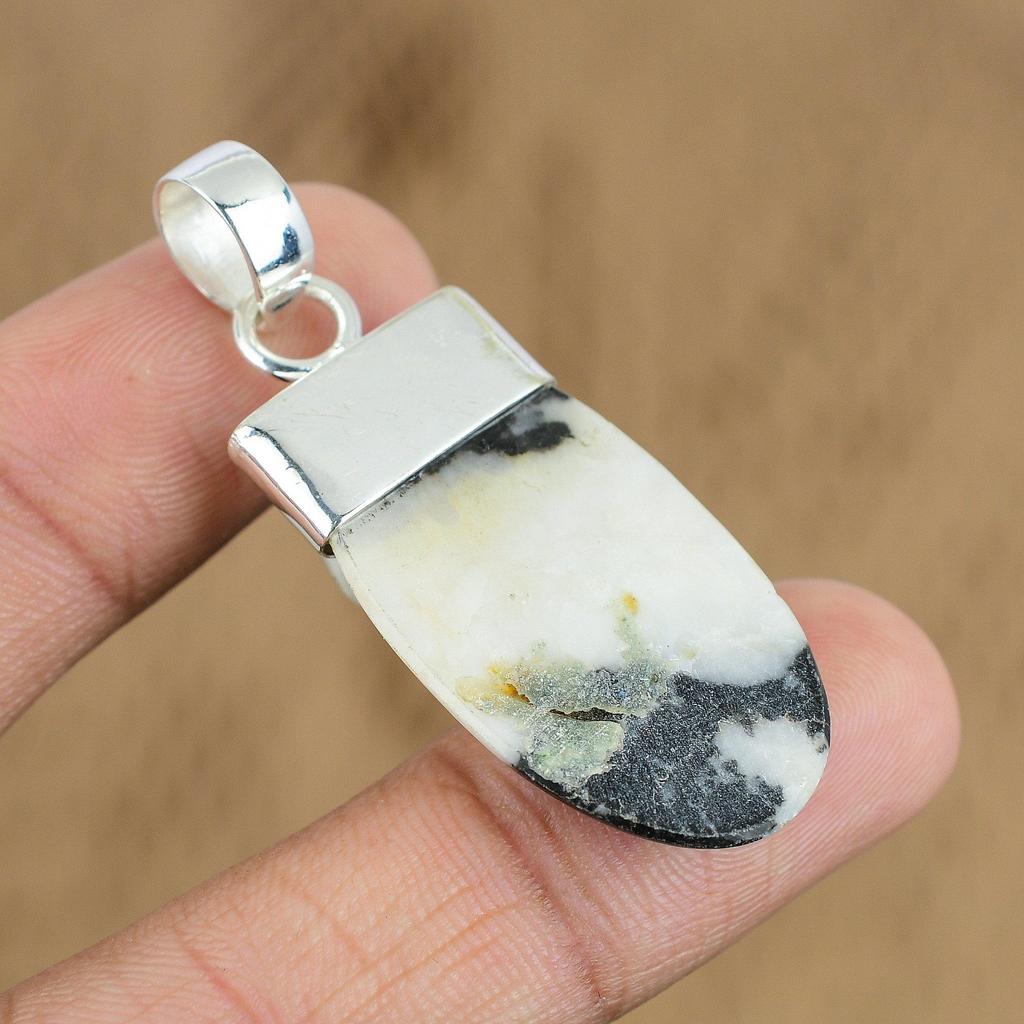 Natural Zebra Jasper Gemstone Pendant 925 Sterling Silver Jewelry For Girls