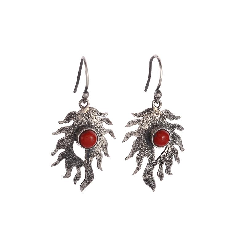 Retro Fashion Ethnic Style Flame Leaf Earrings Ladies Elegant Banquet Earrings Accessories