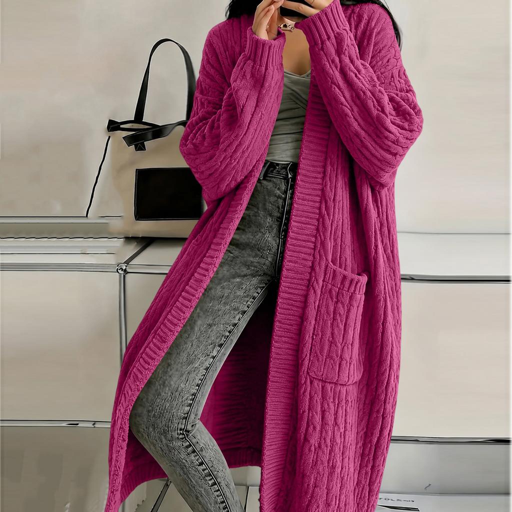 Women's Knit Cardigan with Pockets, Long Thick Sweater Coat