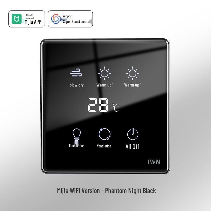 Smart Touch-Screen Bathroom Heater Switch, Flush-Mounted, Wireless Mijia App Compatible