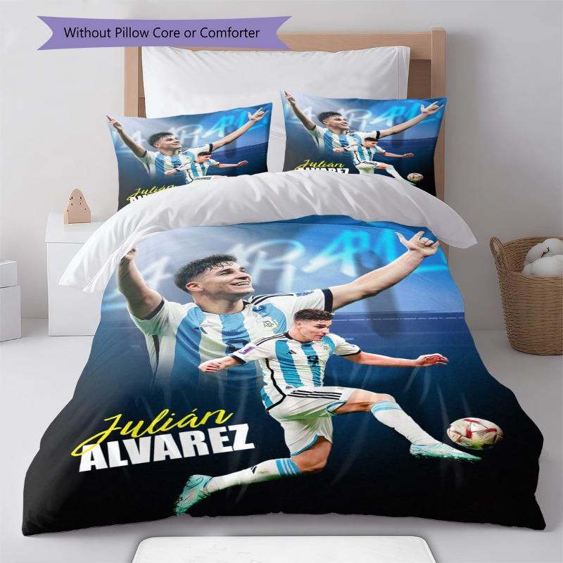 Julian Alvarez Stella del Calcio Argentino Collage Stampa 3 Pezzi Set Copripiumino Biancheria da Letto per Tifosi di Calcio Decorazione per Camera da Letto Casa Senza Cuscino Piumone