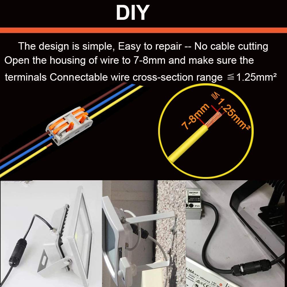 Cable Connectors IP68, Dujelixa 6pcs M25 Waterproof Junction Box, Extension Electrical Cable Connector 2/3-Way