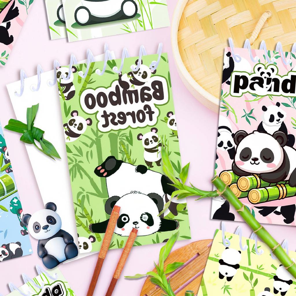 8Pcs 10x6cm Panda Mini Spiral Notebook Bamboo Notepad Back To School Supplies Classroom Prizes Teacher Awards Student Stationery