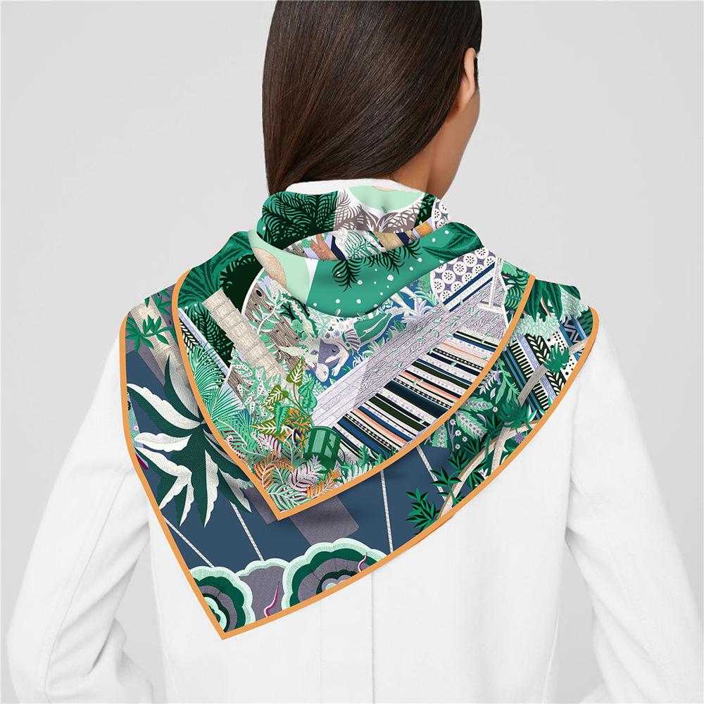 New Silk Scarf Women Sun World Print Square Scarves Head Echarpes Silk Foulards Femme Wraps Beach Shawl Bandana Lady Hijabs 90CM