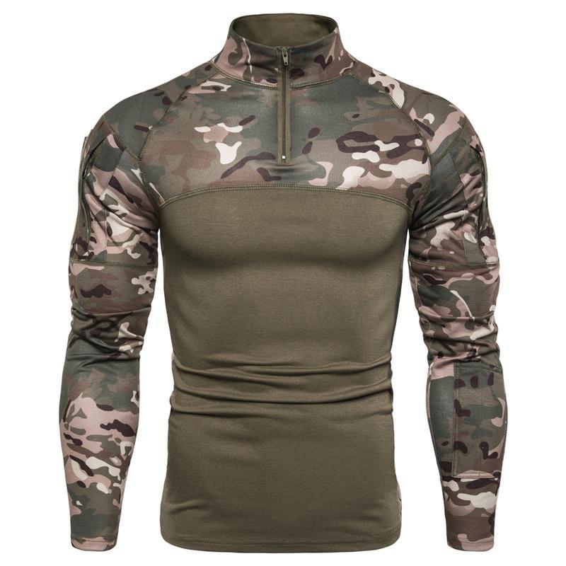 Men's Long Sleeved Elastic Slim Fit Camouflage Polo Casual Stand Collar Cotton Autumn Youth T-shirt Pullovers & Long Sleeves Men’s