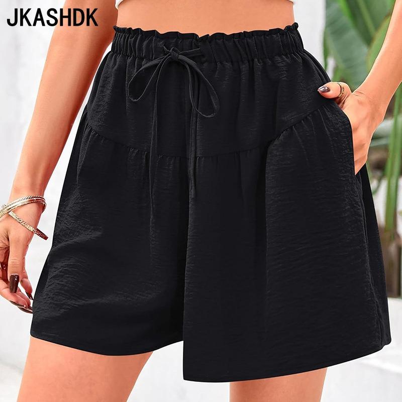 

JKASHDK Women s Fashion Casual Solid Color Print High Waist Sport Shorts S чёрный