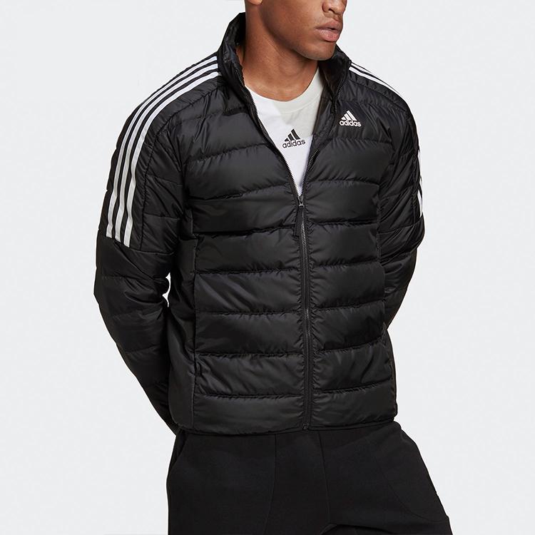 Adidas Logo Print Stand Collar Cotton-Padded Sport Jacket Men Outerwear Black GH4589