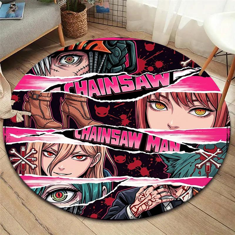 Chainsaw Man Round Area Rug Carpet Rug For Living Room Bedroom Sofa Playroom Decor Nonslip Floor Mat