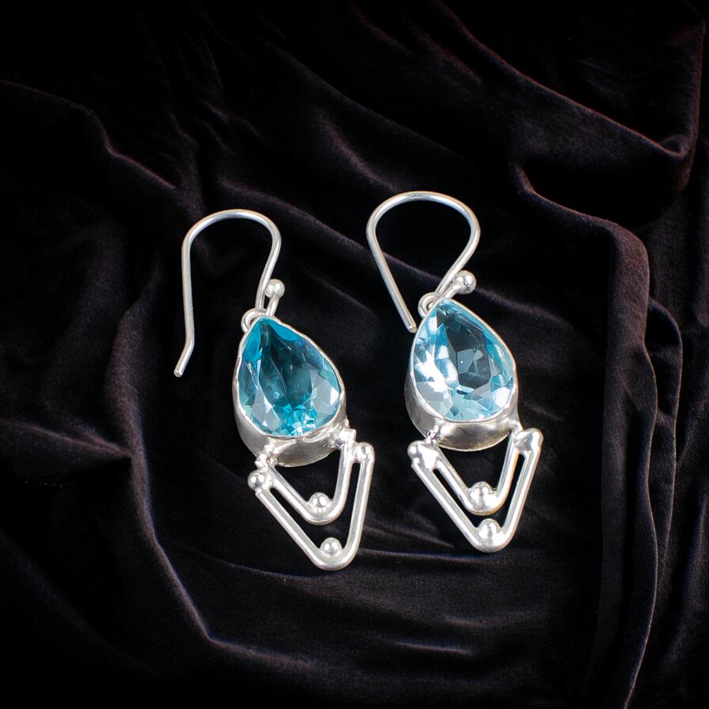 Original Sky Blue Topaz Gemstone 925 Sterling Silver Designer Jewelry Earrings EE-39-2