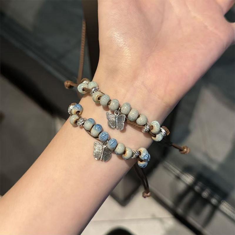 Handcrafted Ceramic Beaded Bracelet Vintage Elastic Bracelet Elegant Retro Boho Style Adjustable Bracelet Jewelry For Women