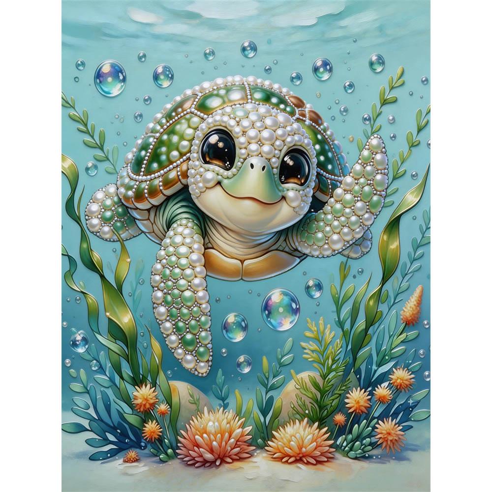 

5D Turtle Pearl Wall Art Kit 30x40cm Frameless DIY Pearl Diamond Painting Floral Gem Art for Living Room/Bedroom Home Wall Decor 30x40cm