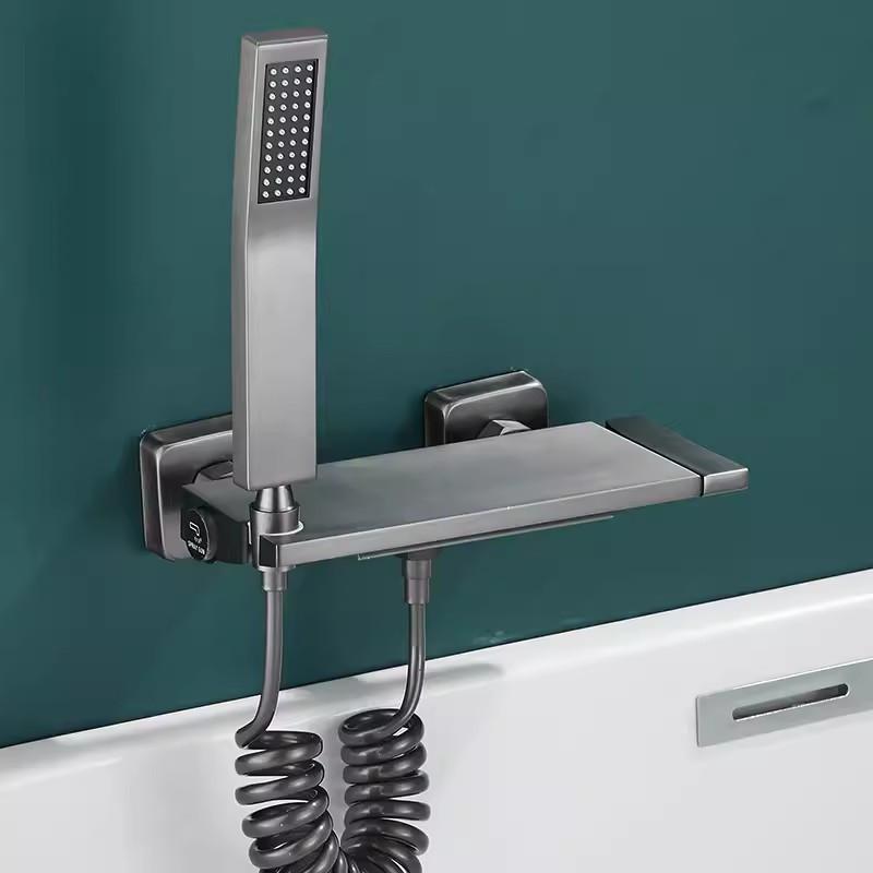 Tuqiu White Bath and Shower Faucet Set Wall Mounted Brass Gray Waterfall Bathtub and Shower Mixer Black Bathroom Taps Brass