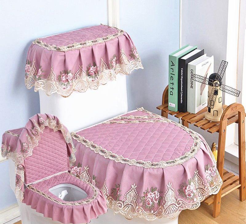 

3 шт./компл. съемный чехол для унитаза с кружевной вышивкой, ткань пылезащитная мягкая подушка для сиденья унитаза, украшение для дома, чехол для унитаза