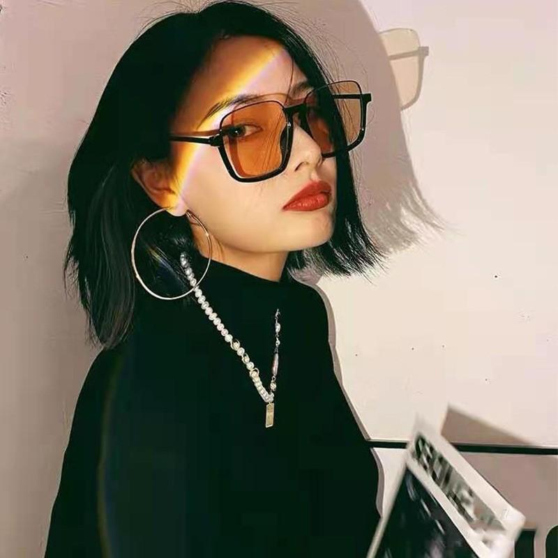 Brown Sunglasses Round Face Women'S Personality Large Frame Square Sunglasses Metal Concave Glasses