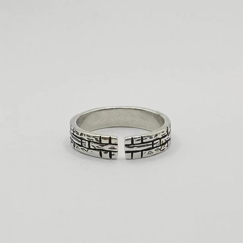 Handcrafted Bamboo Joint Ring Men Women Adjustable Sterling Vintage Geometric Statement Band