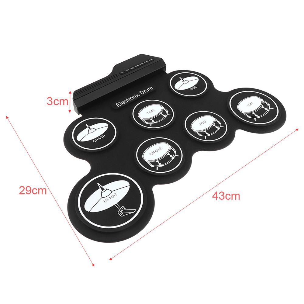Electronic Digital USB 7 Pads Roll Up Set Silicone Electric Drum Kit with Drumsticks & Sustain Pedal