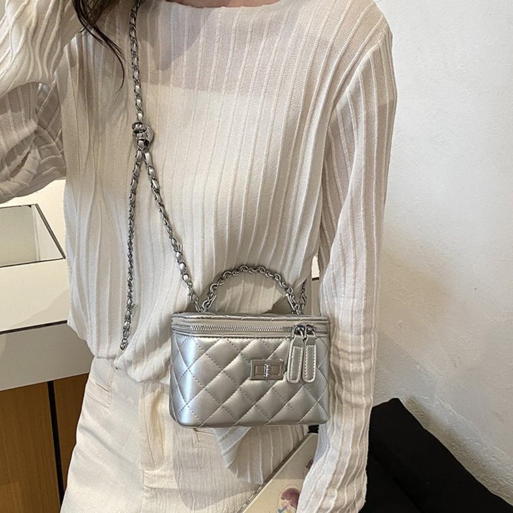 Crossbody Bag Women PU Quilted Chain Strap Daily Commute