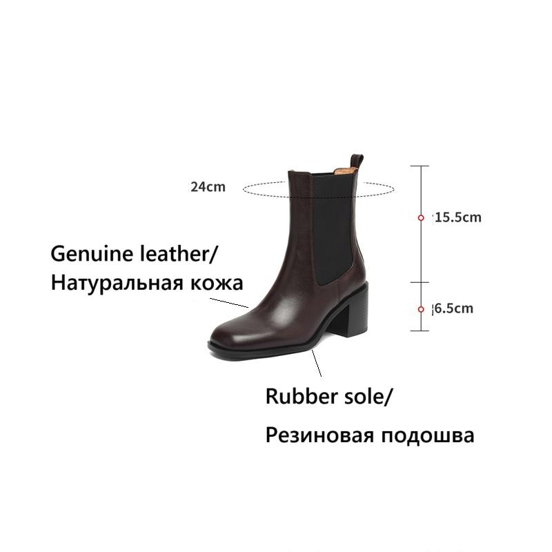 Fashion NEW Autumn Women Boots Square Toe Chunky Heel Shoes Genuine Leather Shoes for Women Short Modern Boots Daily Shoes Slip-on Boots