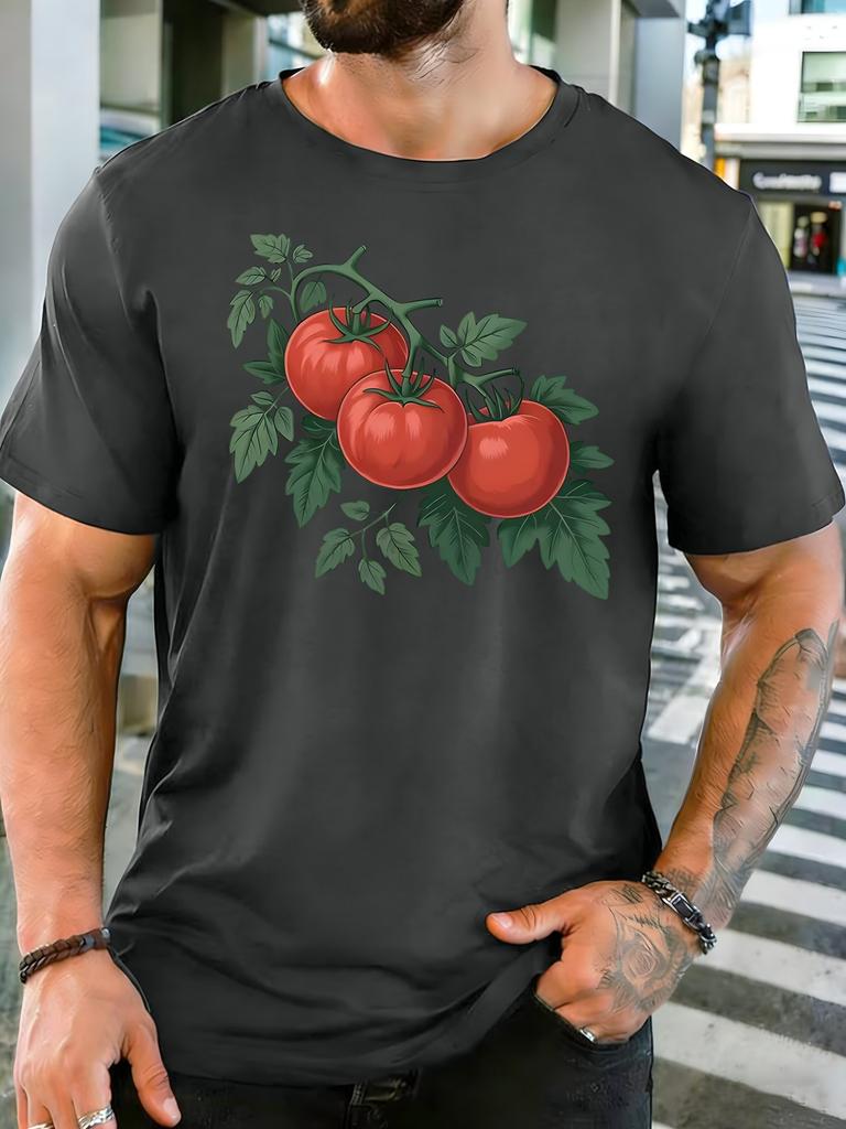 Unisex Natural Red Tomato Vine Leaf Graphic Cotton Short Sleeve Tee Crew Neck Soft Male Summer Casual Breathable Daily Street Top