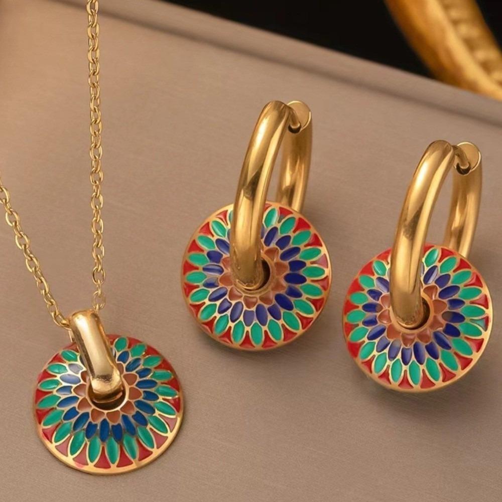 Non-Fading Necklace Earrings Set alloy Flower Earrings Set Trendy Drip Oil Earrings For Women C