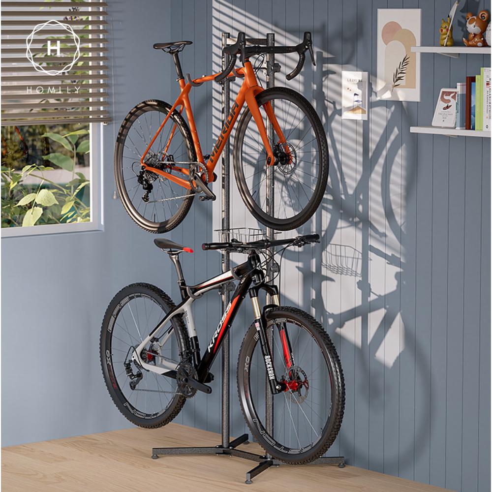 Homlly Free Standing Bike Bicycle Storage Rack Display with Basket (Hold 2/4 bikes)