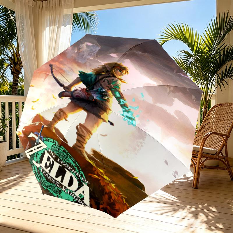 The Legend of Zelda Print Automatic Open Close Umbrella, Portable Foldable Umbrella, for Outdoor Commute Camping Trip, Ideal Birthday Gift