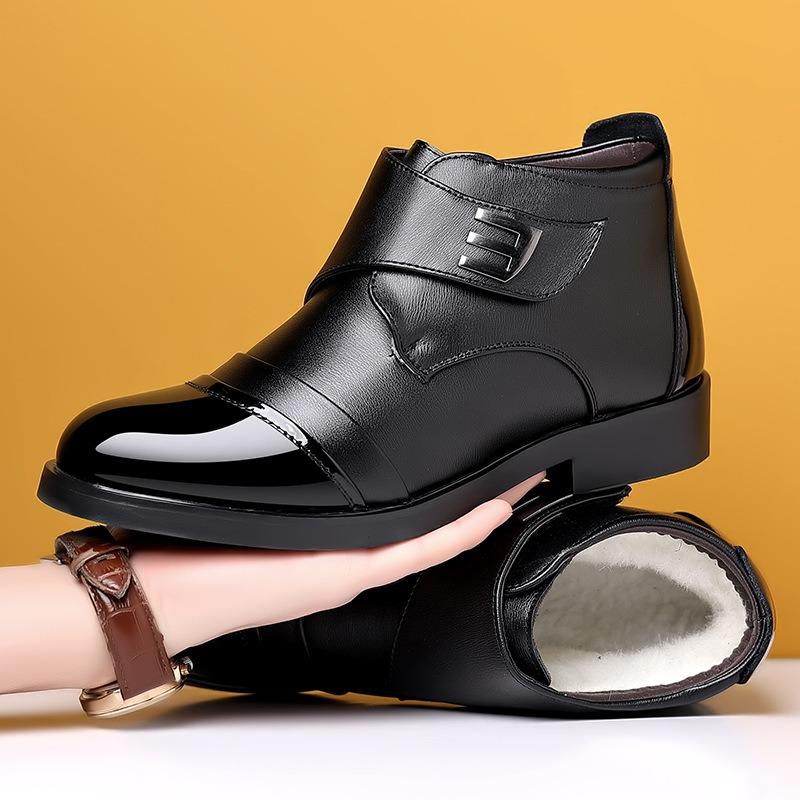 Men's High Top Genuine Cowhide Winter Snow Boots, Fleece Lined Thickened Warm Leather Cotton Shoes