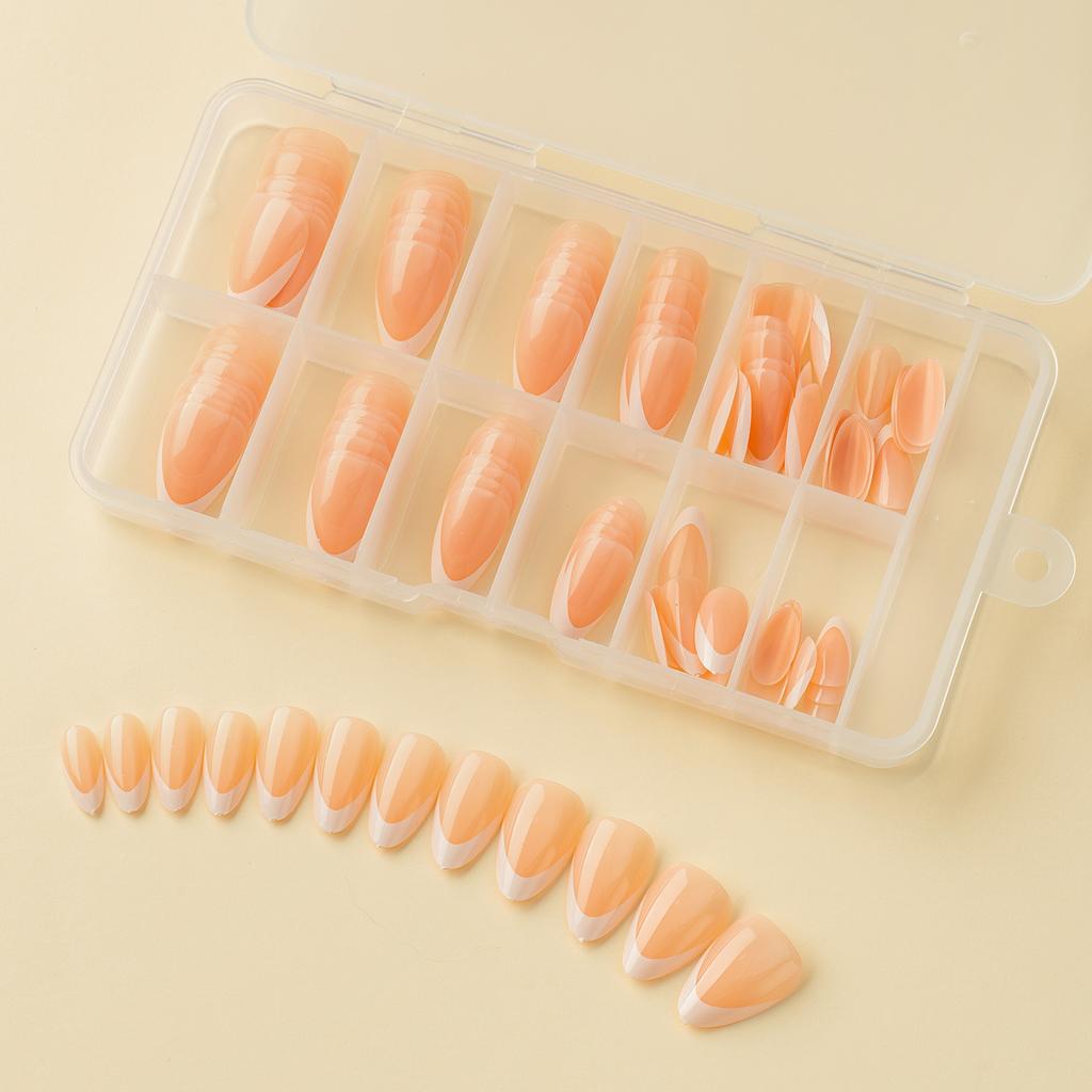 120 Pieces Gel Coffee Background White French Wearing Armor Long/Short Chameleon Laser Fake Nail Nail Nail Piece
