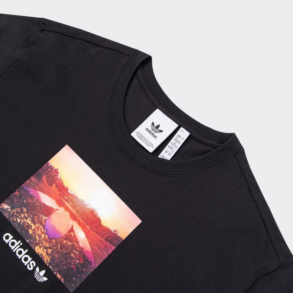 Adidas Originals Sunset Graphic Retro Scenery Print Loose-Fit Sport Round-Neck Short-Sleeve T-Shirt With Drop Shoulder Men Tops Black JF2857