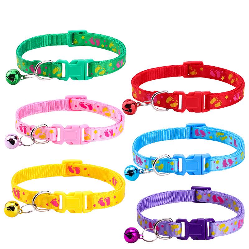 Multi-Color Adjustable Pet Collar with Bell for Cats and Dogs - New Fashion Paw Print Design