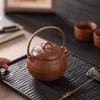 Fine carving purple sand beam pot household tea single pot retro kung fu tea set one pot two cups relief Baifu purple clay pot