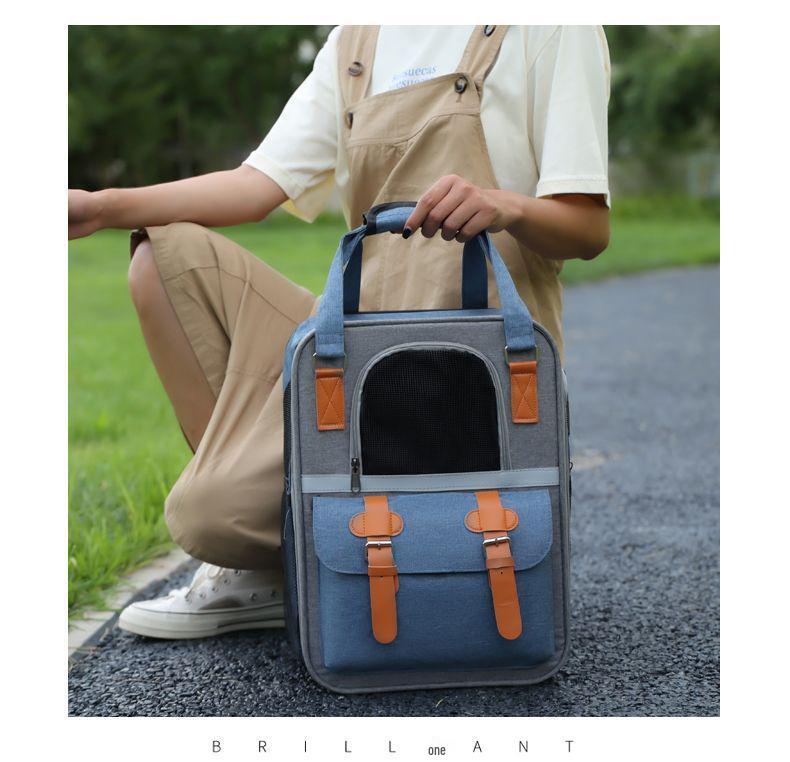 Large Capacity Portable Pet Backpack - Breathable, Foldable Double-Shoulder Bag for Cats and Dogs