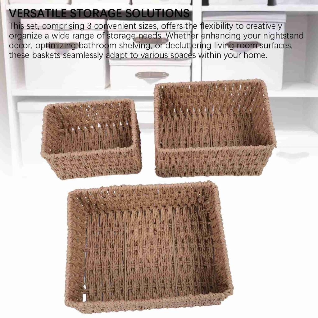 3PCS Wicker Storage Baskets for Shelves Organizing Decorative Woven Storage Baskets Set Desk Organizers