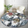Vintage Christmas Print Round Mat, Stain Resistant Non-Slip Carpet for Dining Room, Retro Holiday Home Decor Rug