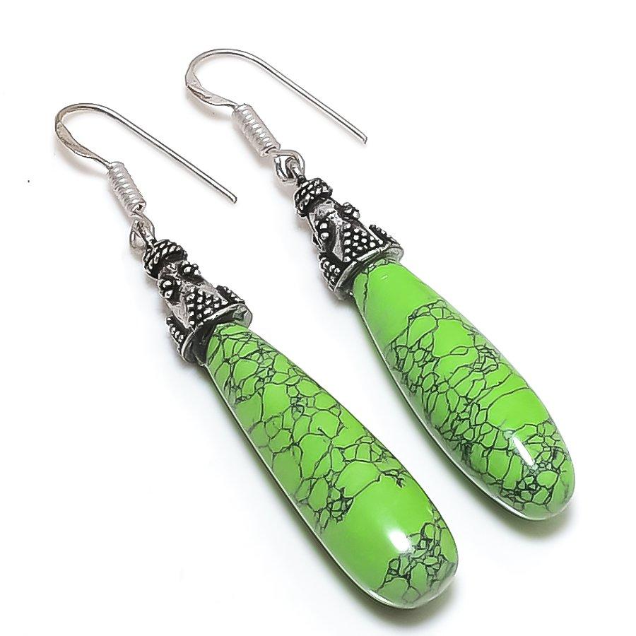 

Natural Copper Green Turquoise 925 Sterling Silver Jewelry Earring 2.29 A1g21