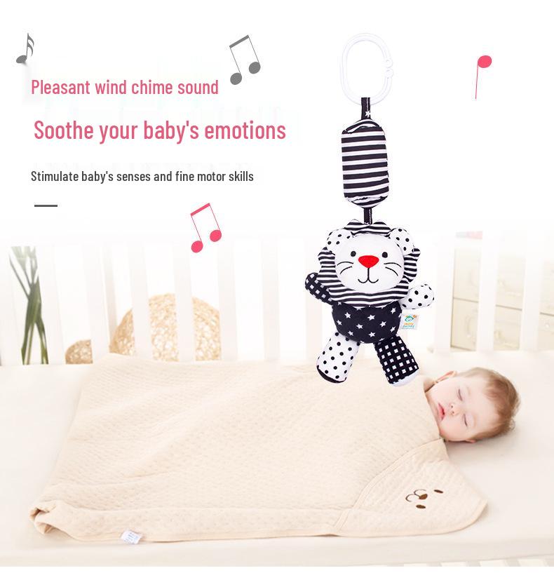 Happy Monkey Baby Crib Rattle: Black & White Cartoon Animal Wind Chime for Early Education