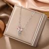 Fashion Fairy Pink Crystal Bow Knot Pendant Necklaces Y2K Girls Sweet Rhinestone Heart Clavicle Chain Women Jewelry Gifts