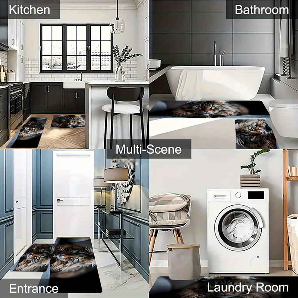 1Pcs cute Cat Pattern Floor Mat Modern Kitchen polyester Rug Non-Slip Colorful Indoor Carpet, For Home Bathroom Bedroom Living Room Decor