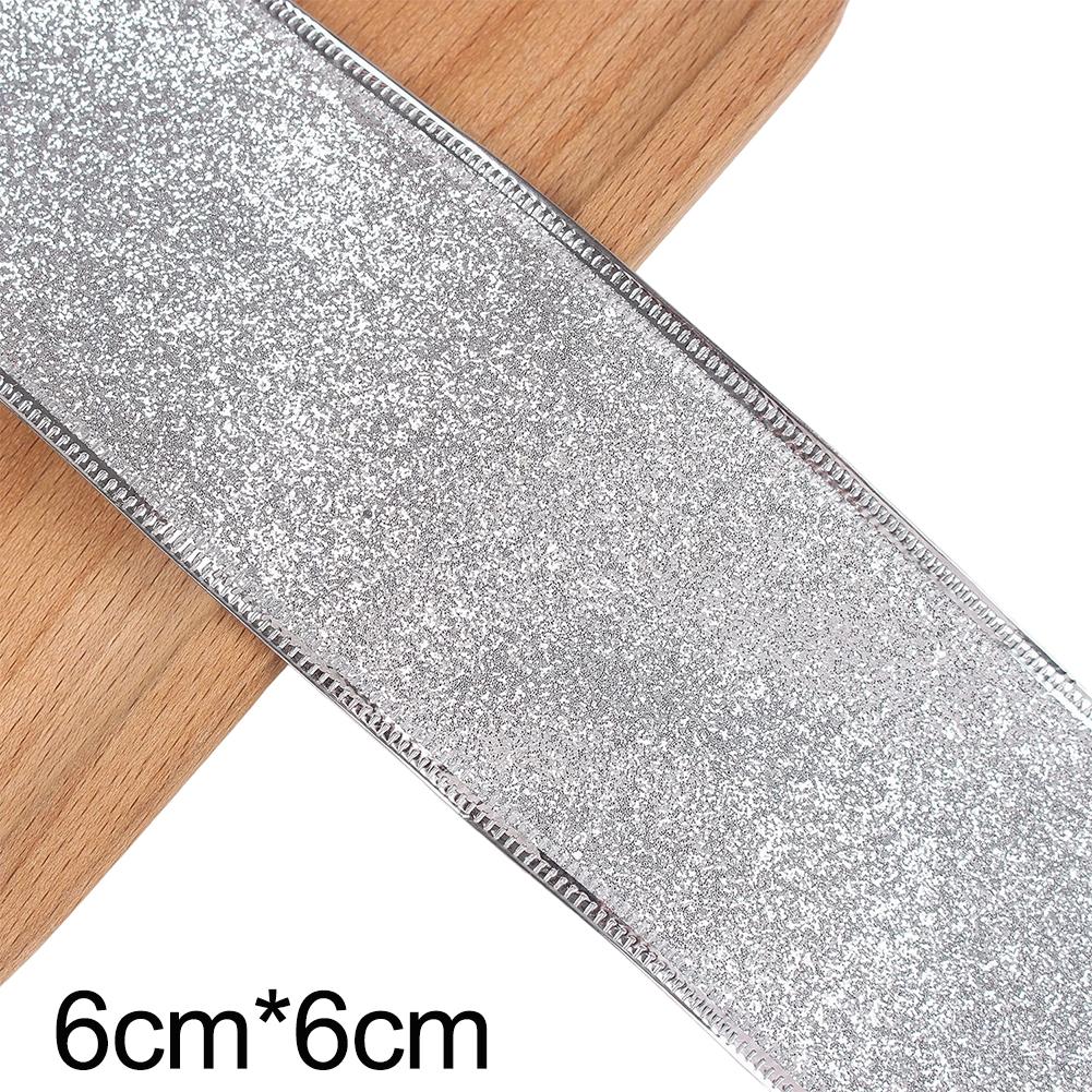 6M Wired Ribbon with Gold Metallic Edge and Glitter Finish for Christmas For Wreath Decoration and Craft Projects