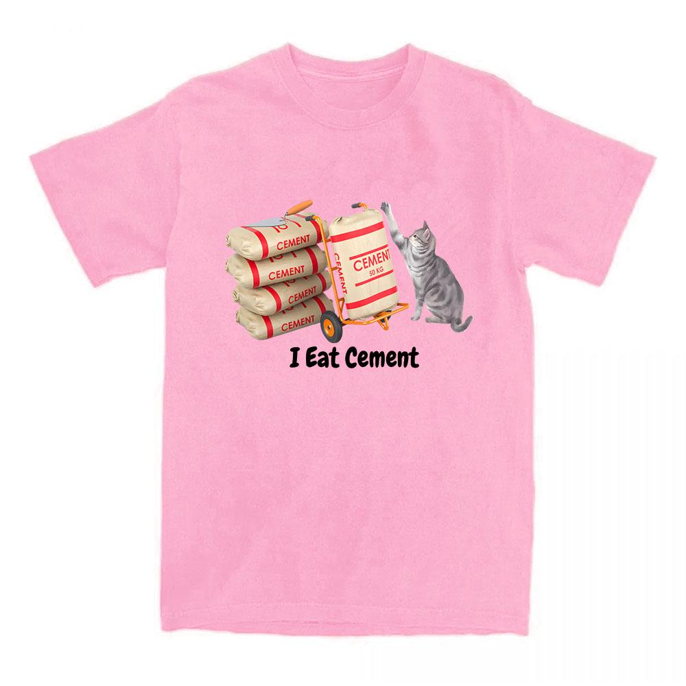 Cartoon Cat Graphic T-shirt I Eat Cement Letter Printing Tshirts Short Sleeve Casual Female T Shirt Unisex Streetwear Loose Tees