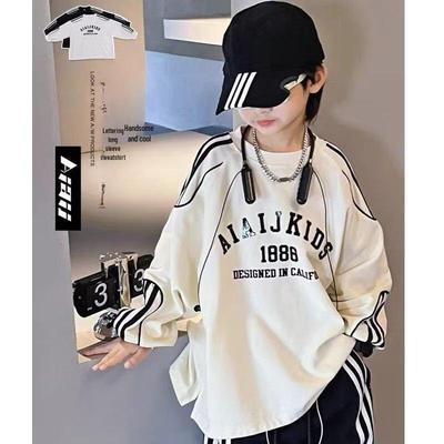 Erkek Çocuk Trend Marka Spor Sweatshirt: 2023 Kış Çizgili Harfli Üstler, Büyük Çocuklar İçin Bol Kesim, Sokak Stili