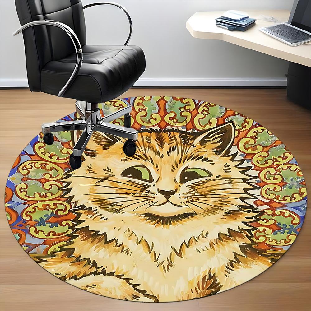 1pc Cat Mandala Office Round Area Rug, Indoor Mat Suitable For Office, Under Office Chairs Bedroom Living Room Home Decor, Room Deco