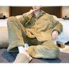 Men's Winter Thickened Flannel Pajama Sets Lapel Fluffy Coat + Long Pants Sleepwear 2 Pieces Male Soft Warm Housewear